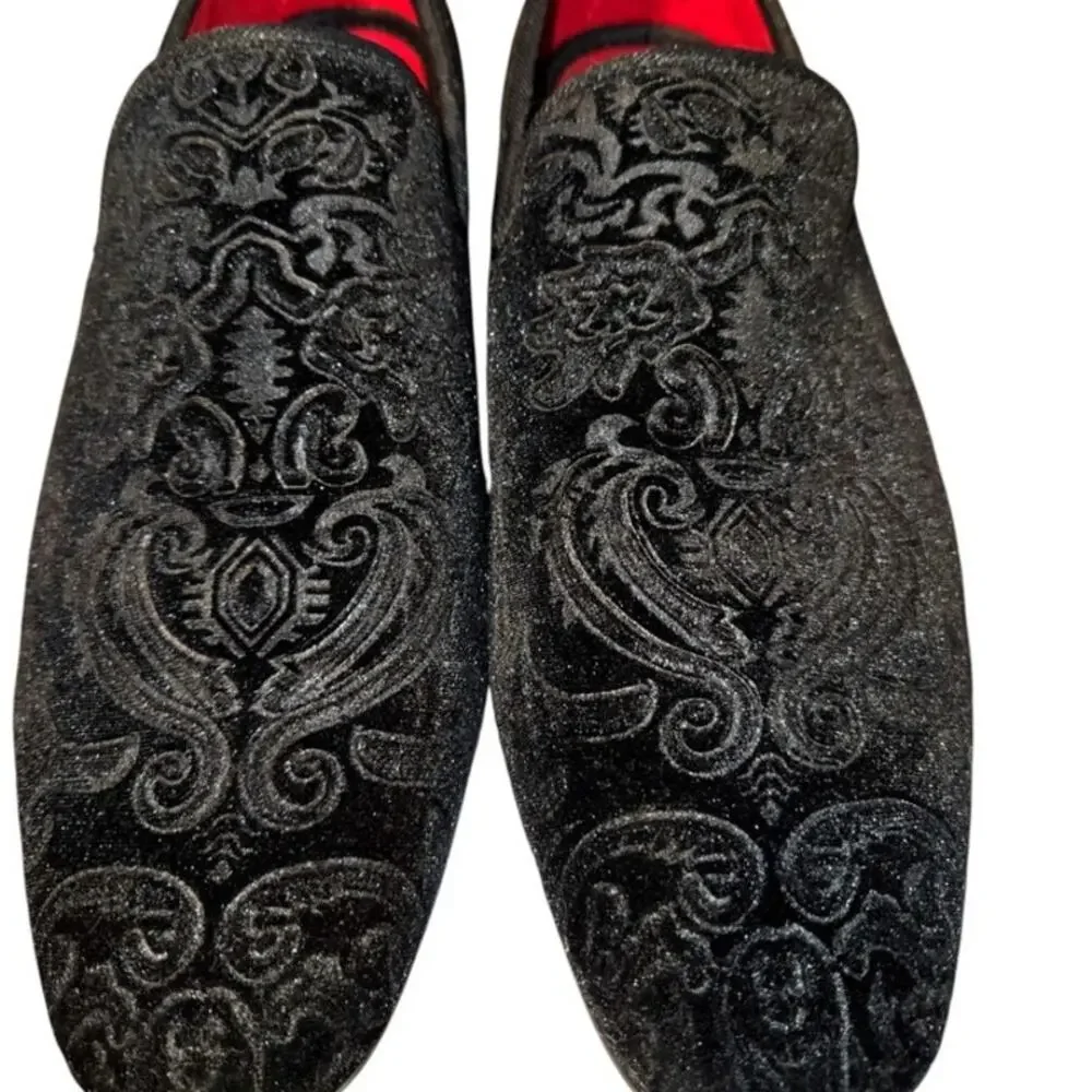La Milano Broderick II Loafers Mens 12 Black Velvet Smoking Slippers Dress Shoes